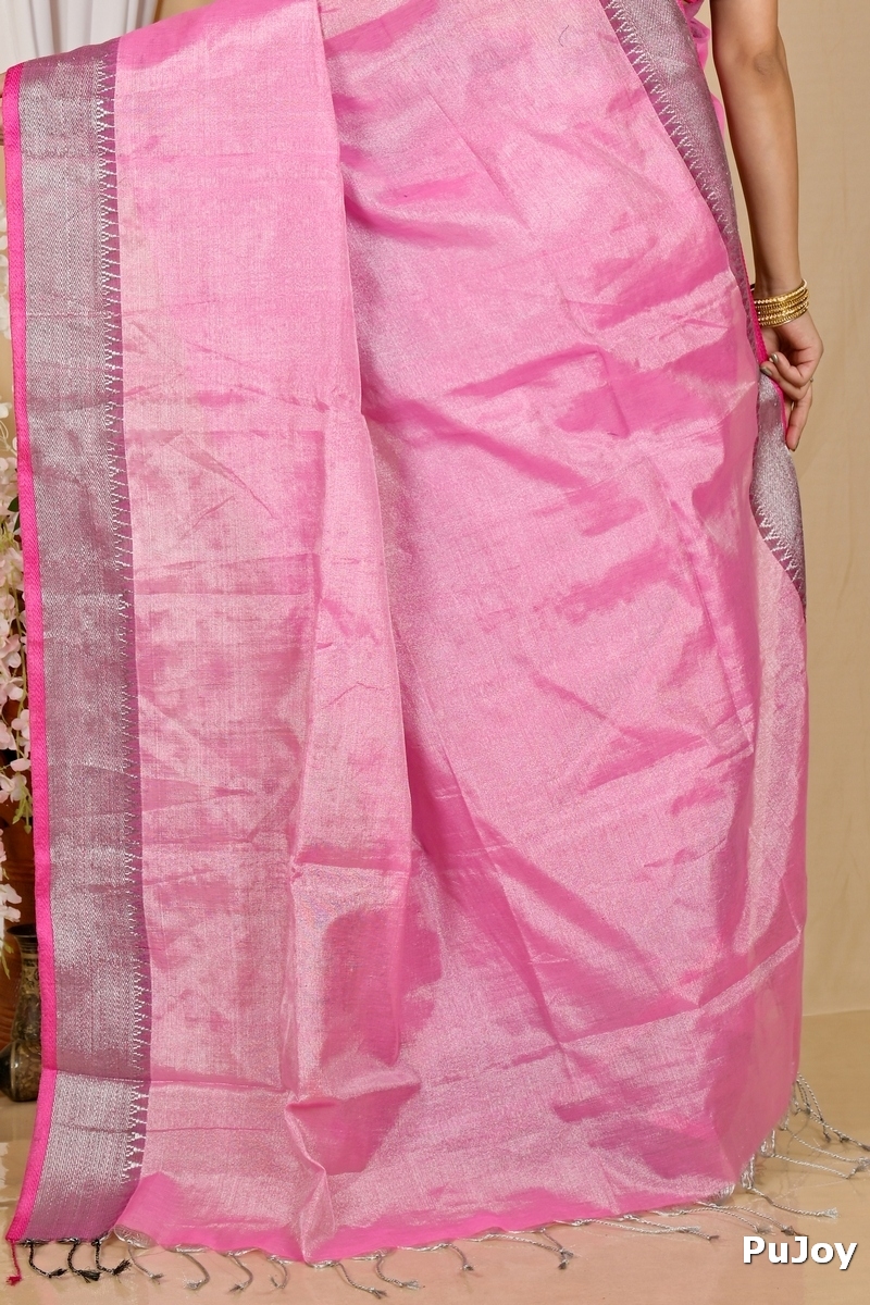 Pink Cotton Silk Tisuka Par Hand Loom Saree (2069)
