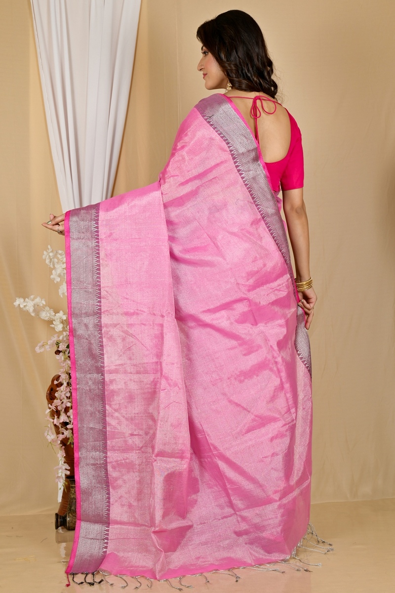 Pink Cotton Silk Tisuka Par Hand Loom Saree (2069)