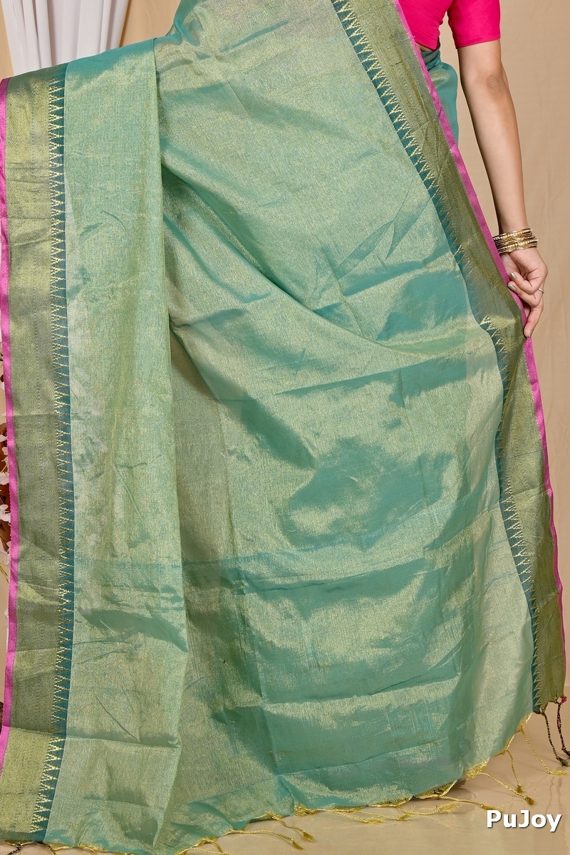 Green Cotton Silk Tisuka Par Hand Loom Saree (2070)