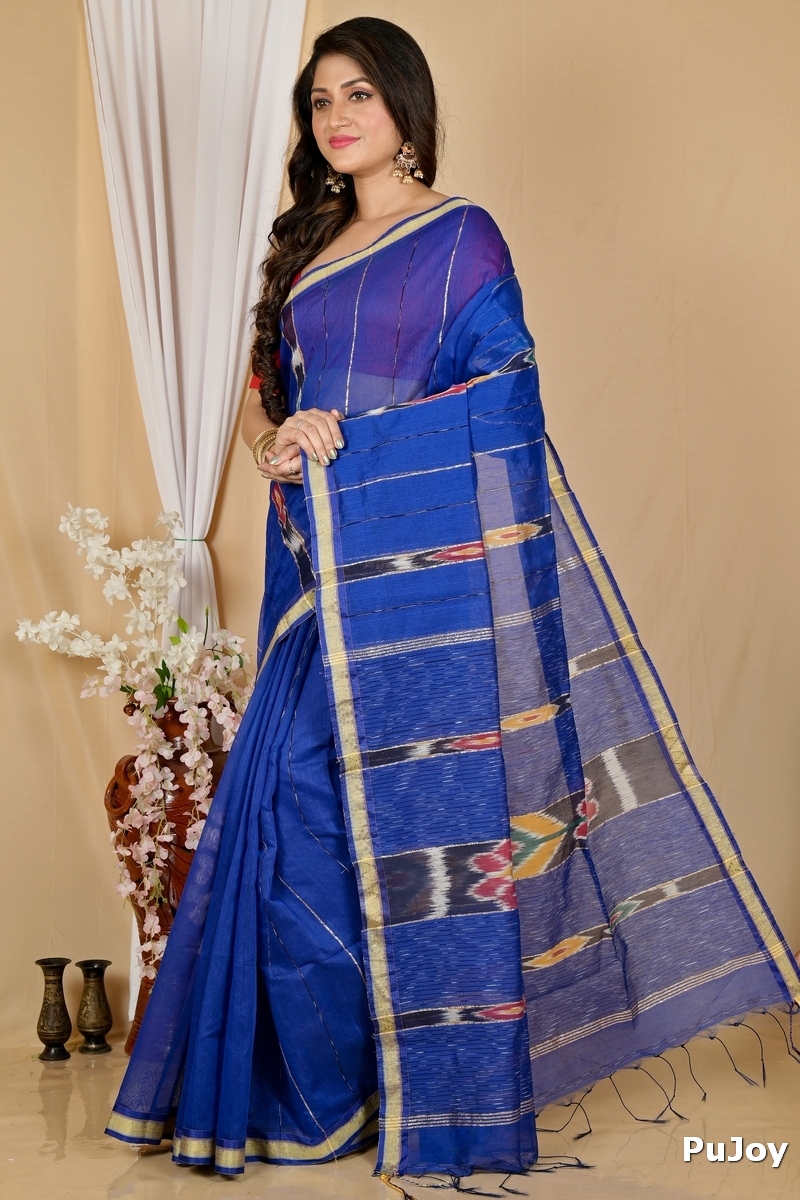 Naby Blue Blended Cotton Setori Hand Loom Saree (2075)