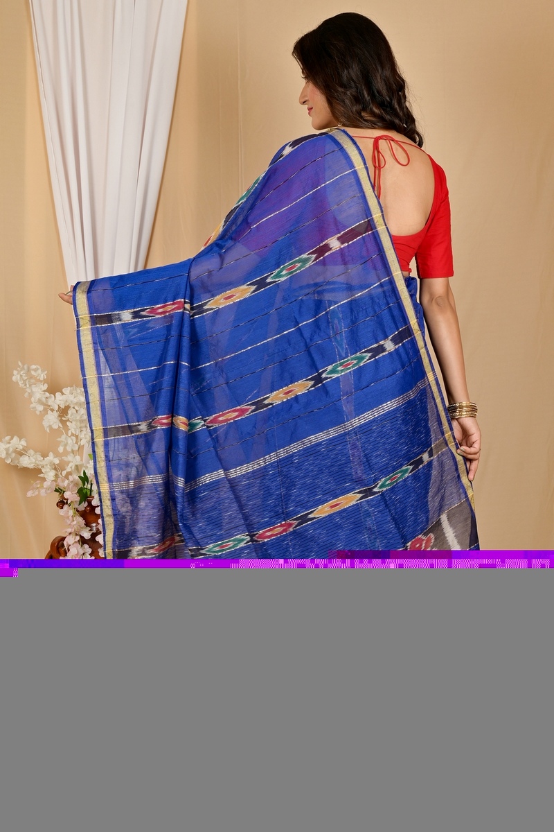 Naby Blue Blended Cotton Setori Hand Loom Saree (2075)