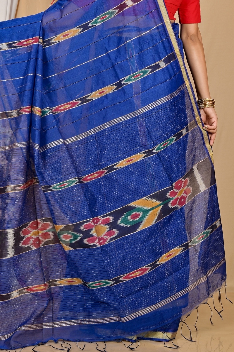 Naby Blue Blended Cotton Setori Hand Loom Saree (2075)