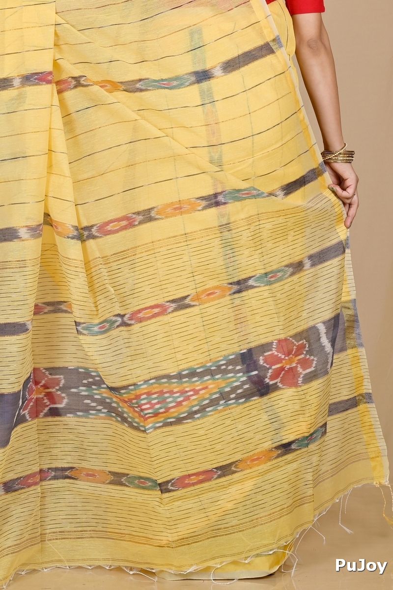 Yellow Blended Cotton Setori Hand Loom Saree (2076)
