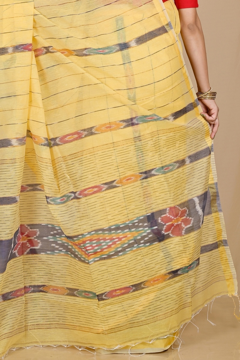 Yellow Blended Cotton Setori Hand Loom Saree (2076)