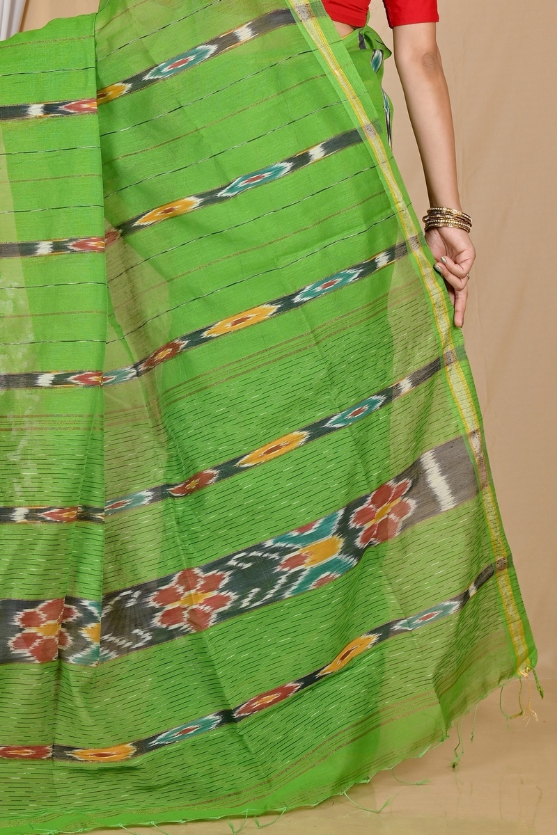 Green Blended Cotton Setori Hand Loom Saree (2077)