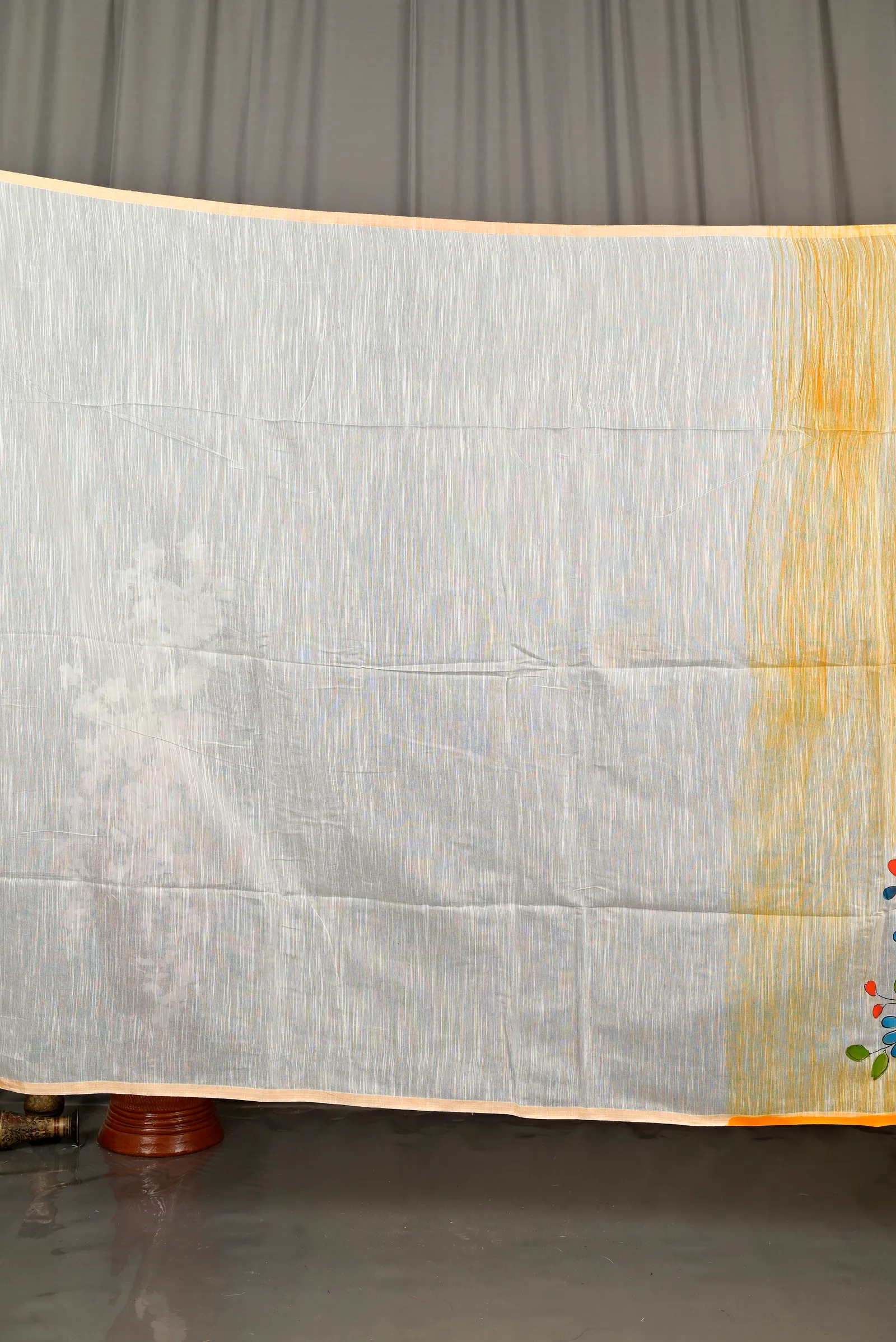 Yellow Blended Cotton Korma Printed Handloom Saree (2083)