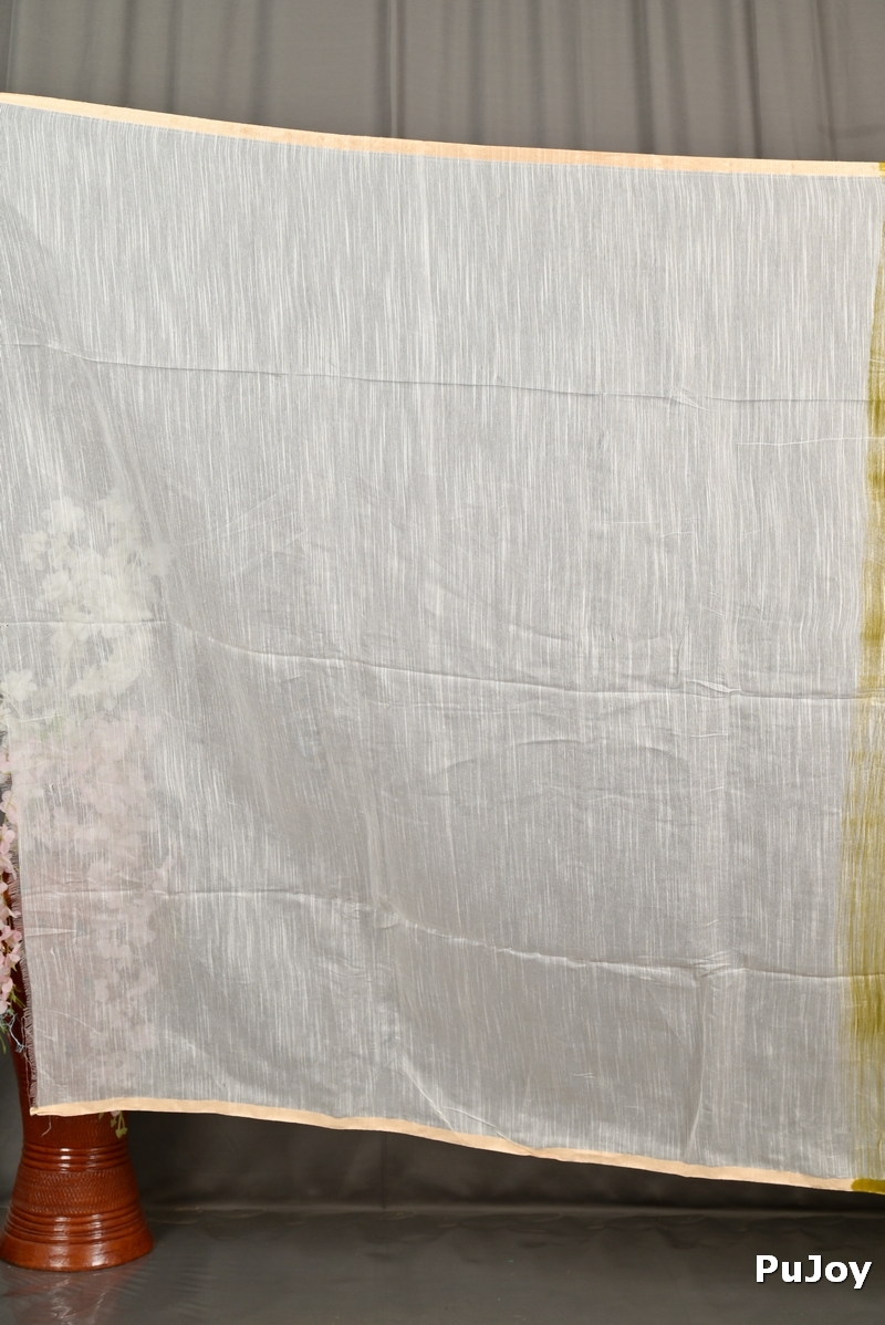 Green Blended Cotton Korma Printed Handloom Saree (2084)