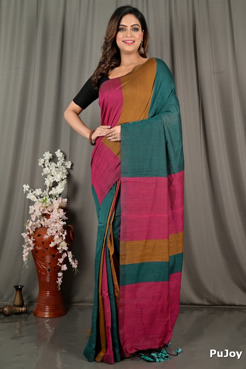 Purple Green Pure Cotton Nator Hand Loom Saree (2086)