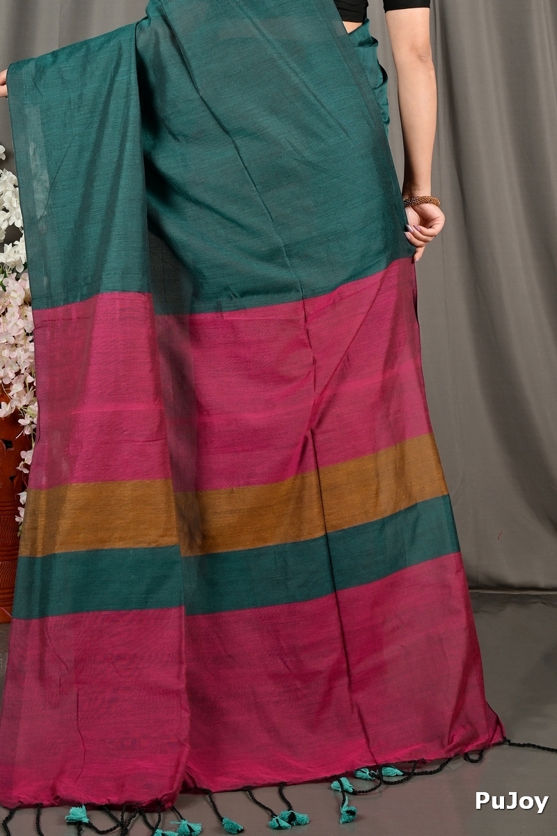 Purple Green Pure Cotton Nator Hand Loom Saree (2086)