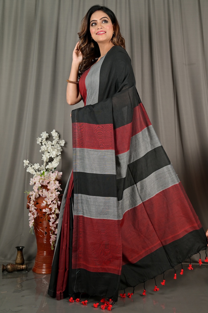 Black Brown Pure Cotton Nator Hand Loom Saree (2087)