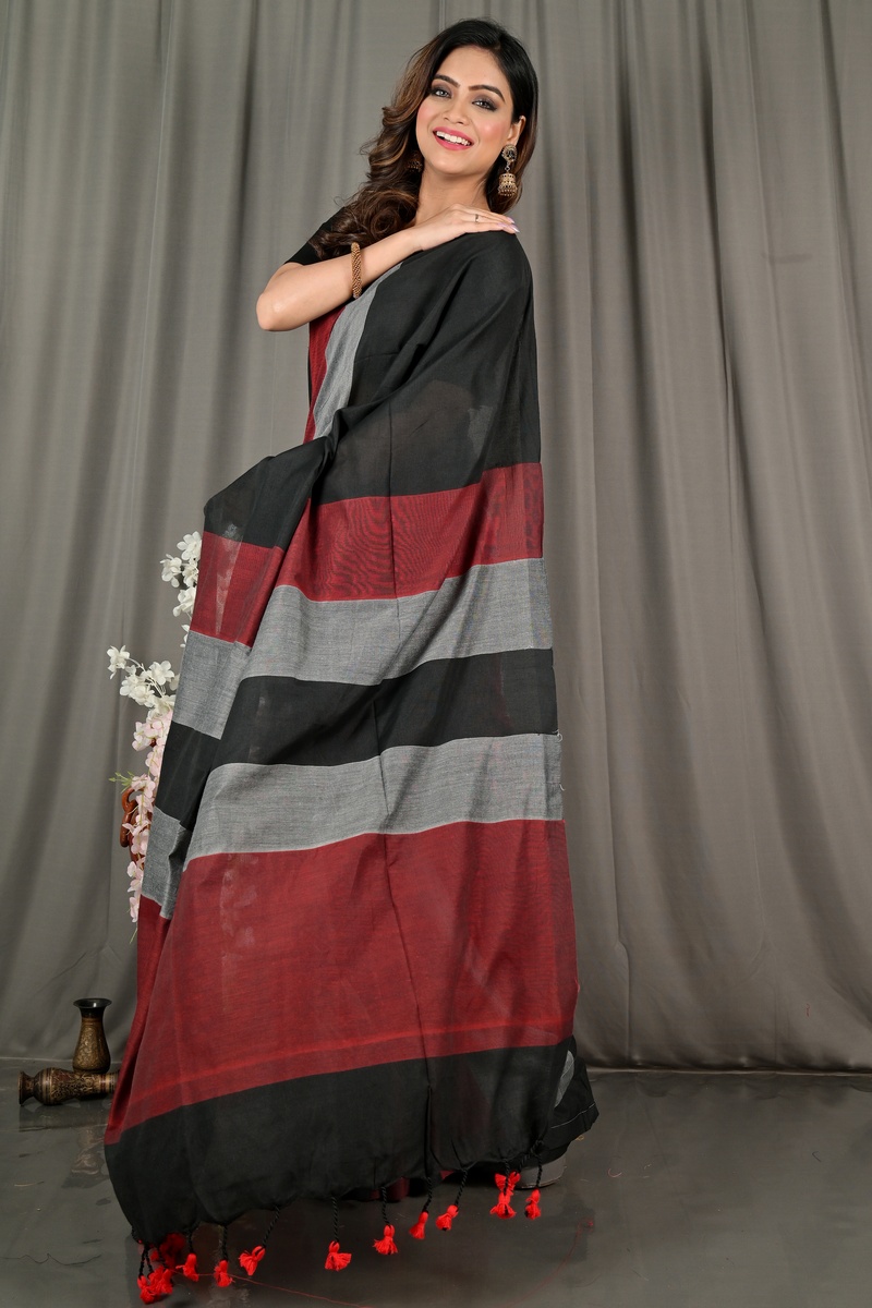 Black Brown Pure Cotton Nator Hand Loom Saree (2087)
