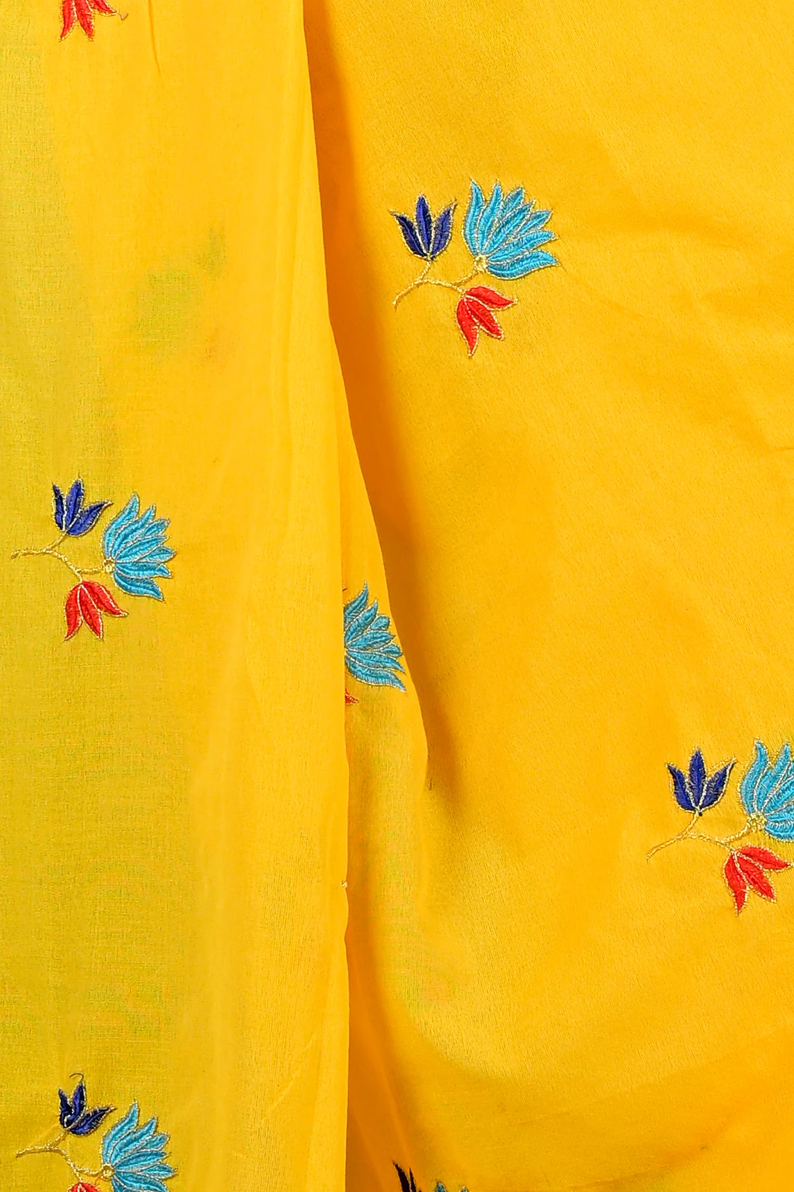 Yellow Pure Cotton Umkor Than Embroidery Handloom saree (2088)