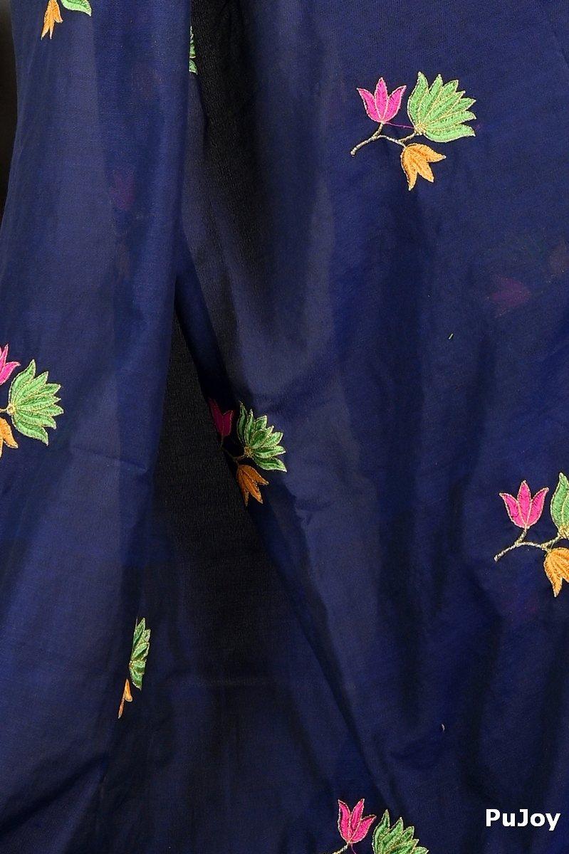 Naby Blue Pure Cotton Umkor Than Embroidery Handloom saree (2089)
