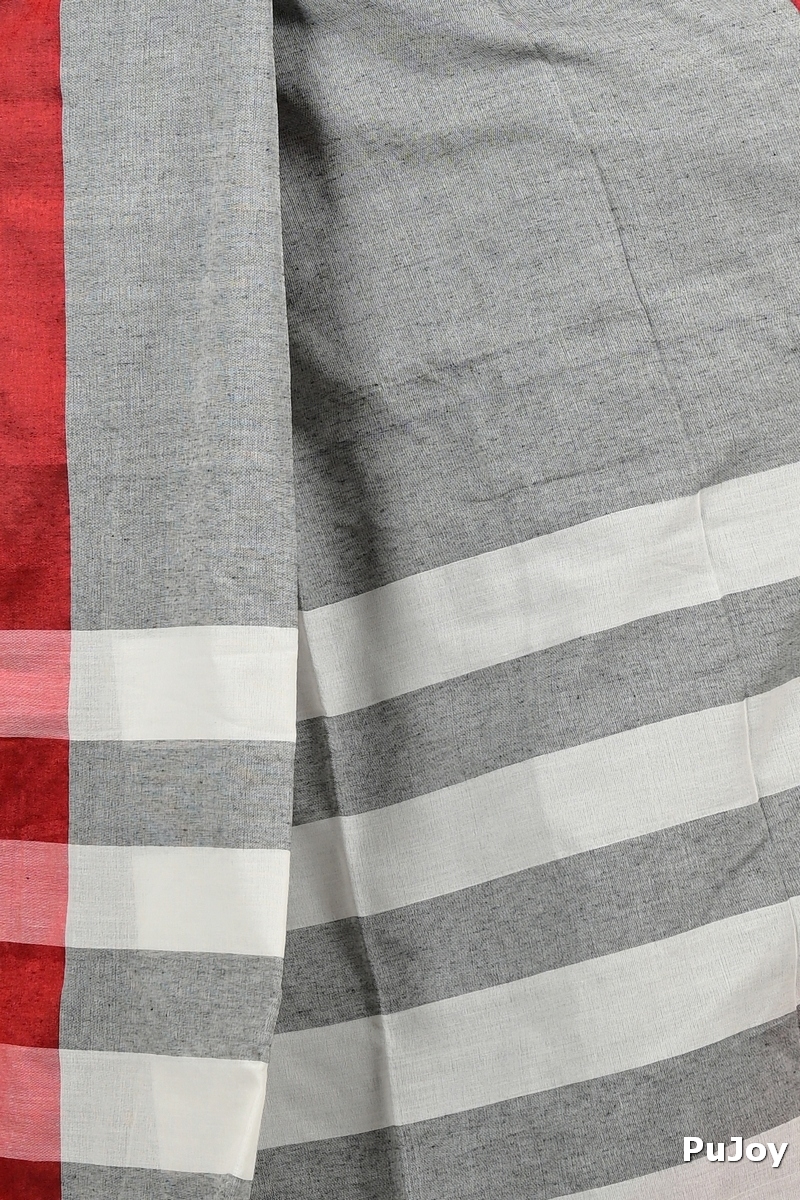 Grey White Pure Cotton Bimti Hand Loom Saree (2092)