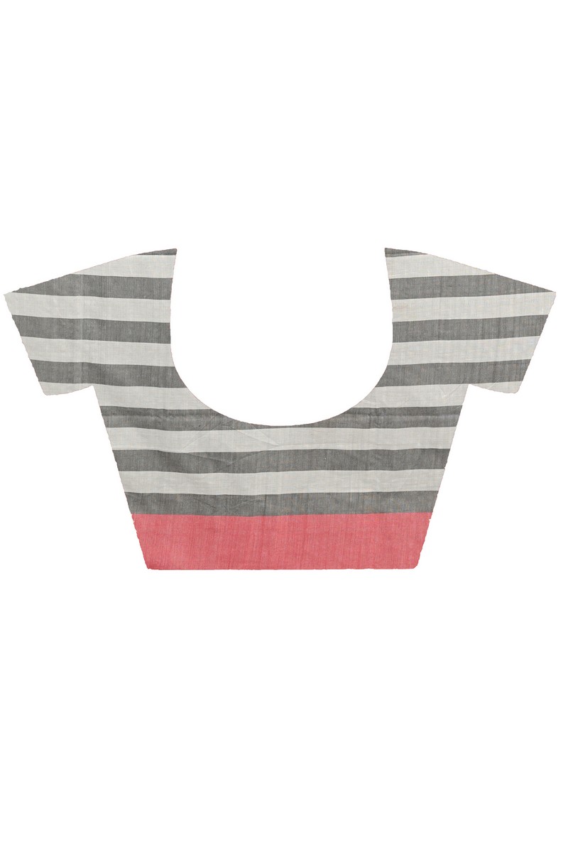 Grey White Pure Cotton Bimti Hand Loom Saree (2092)