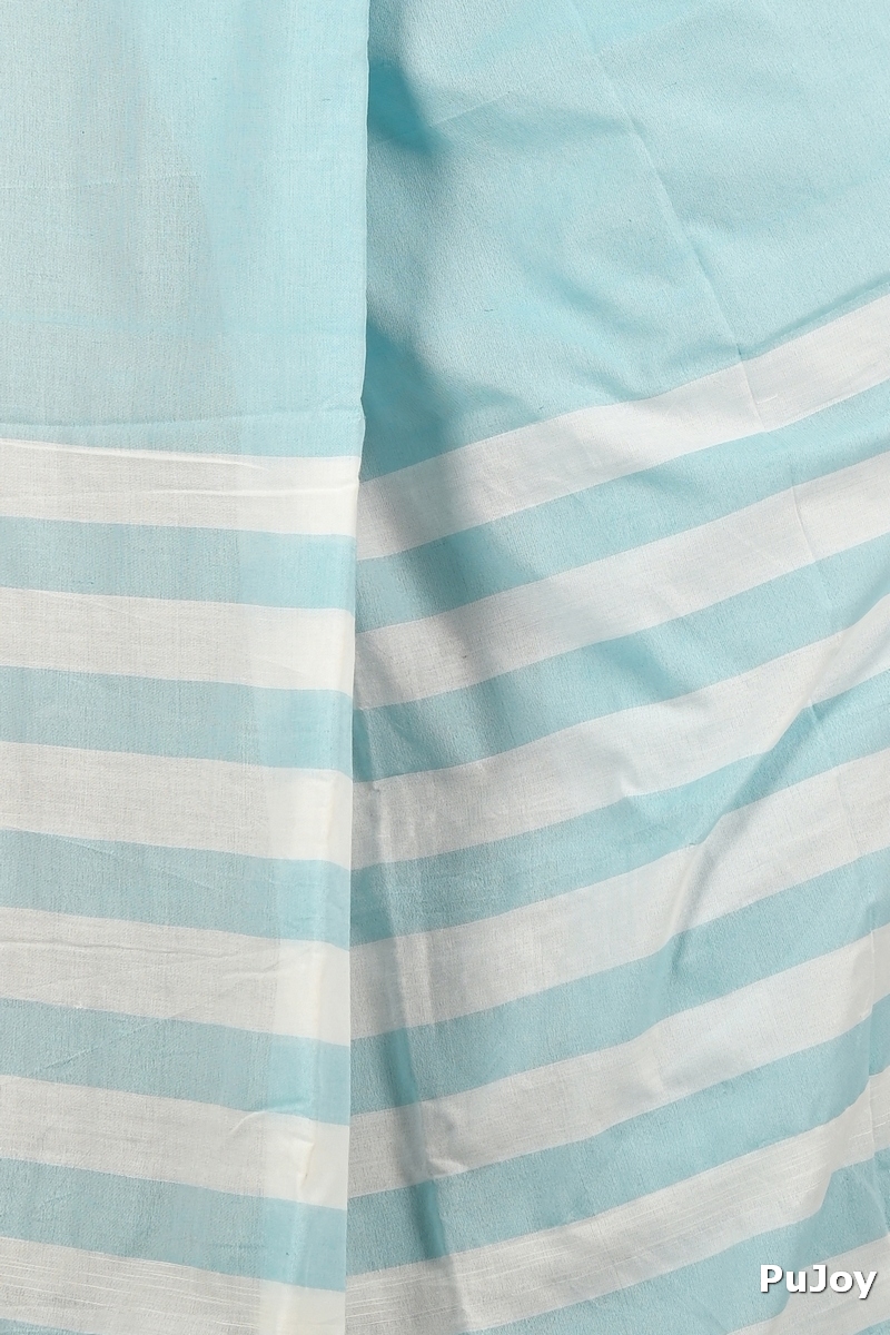 Sky Blue Pure Cotton Bisti Hand Loom Saree (2093)