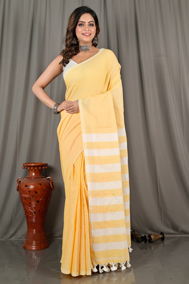 Yellow Pure Cotton Bisti Hand Loom Saree (2094)