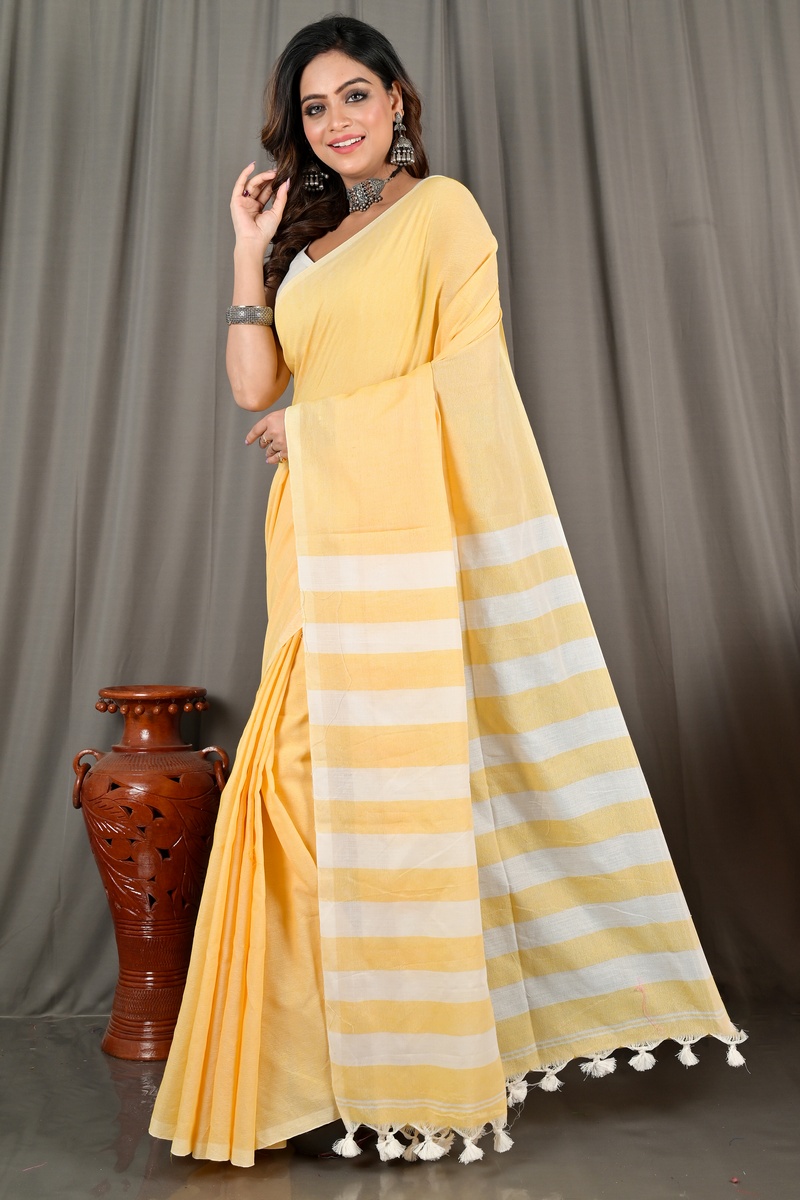 Yellow Pure Cotton Bisti Hand Loom Saree (2094)