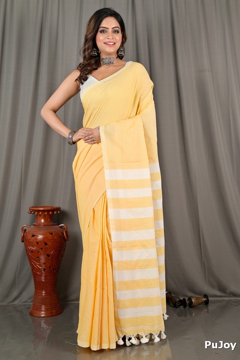 Yellow Pure Cotton Bisti Hand Loom Saree (2094)