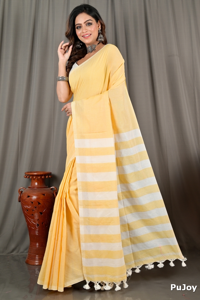 Yellow Pure Cotton Bisti Hand Loom Saree (2094)