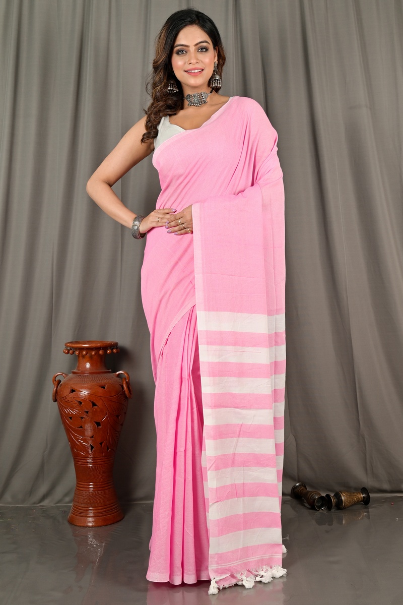Pink Pure Cotton Bisti Hand Loom Saree (2095)