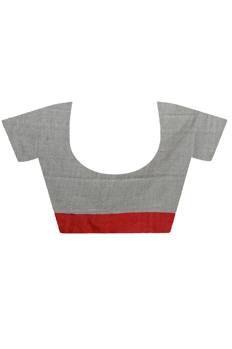 Grey White Pure Cotton Bimti Hand Loom Saree (2098)