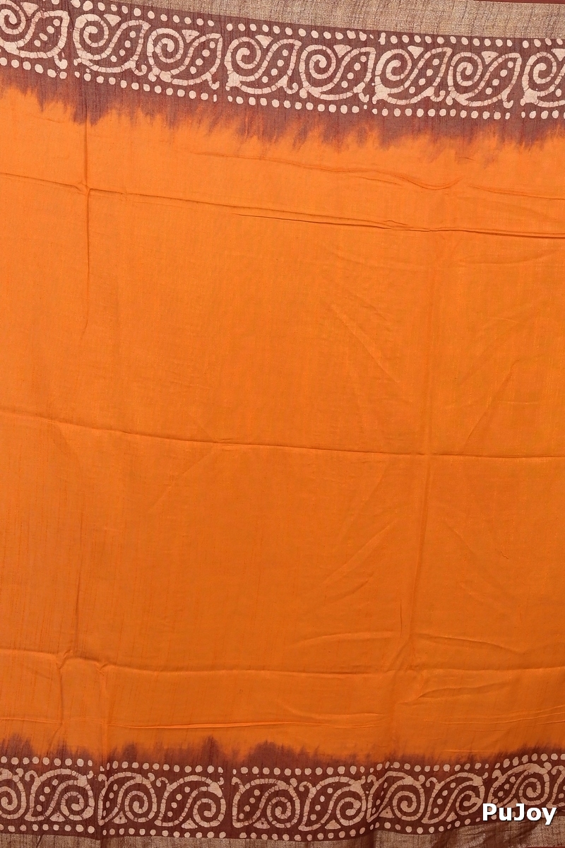 Brown Yellow Pure Cotton Batikato Batik Print Saree (2101)