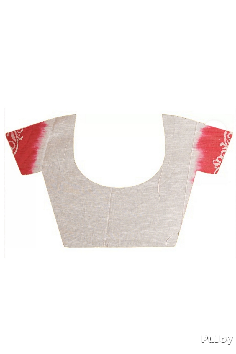 White Pink Pure Cotton Batikato Batik Print Saree (2102)