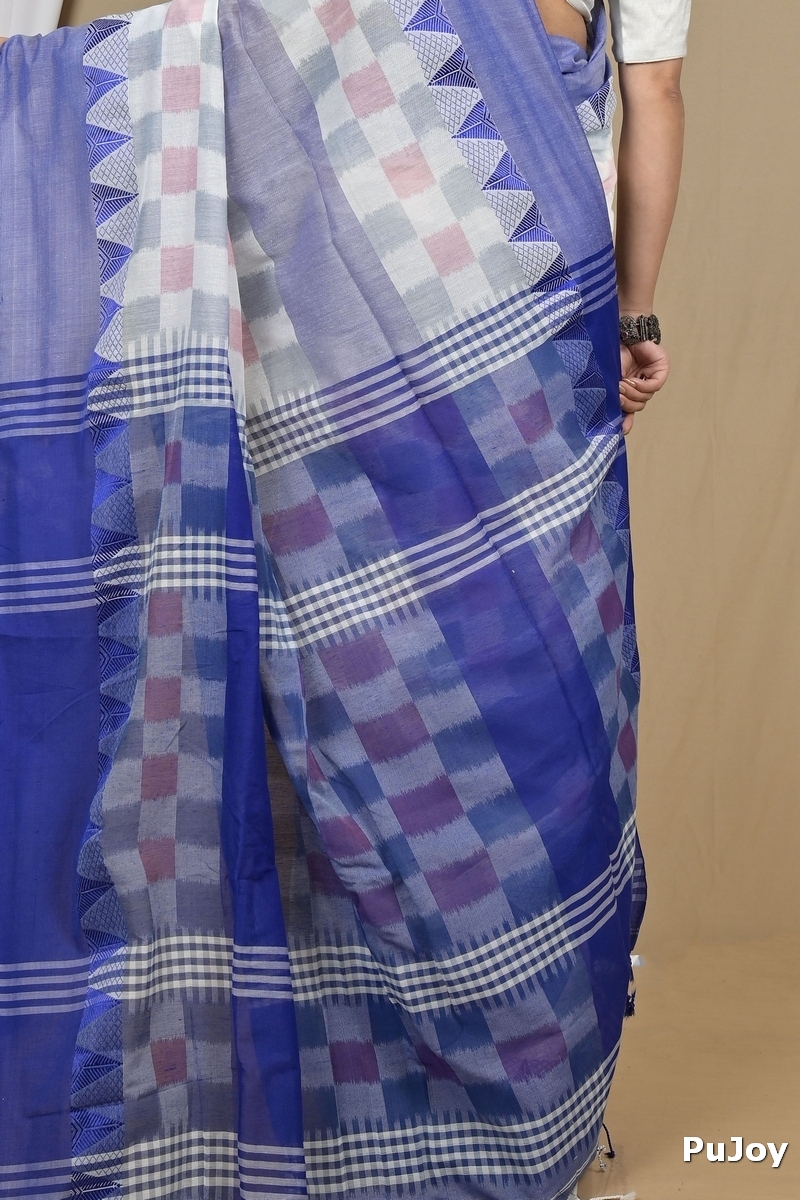 Blue White Pure Cotton Hiran Hand Loom Saree (2109)