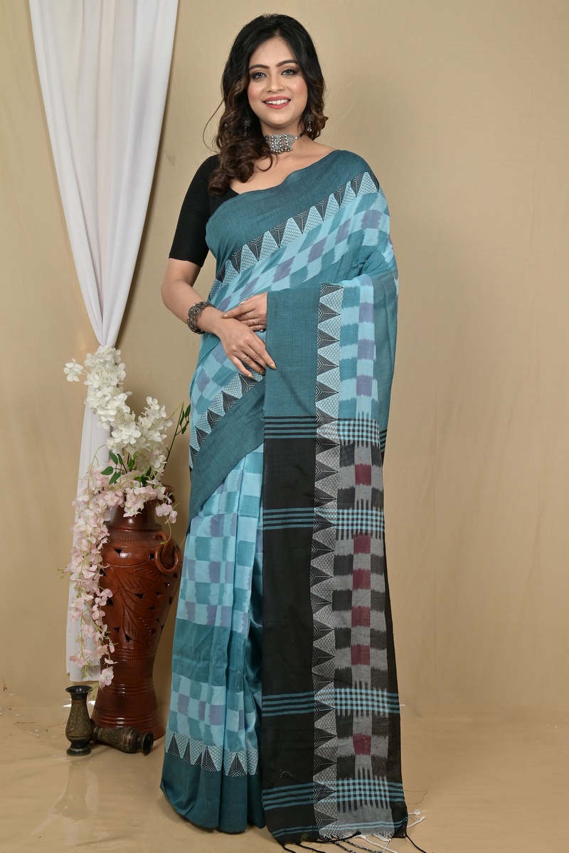 Cobalt Blue Pure Cotton Hiran Hand Loom Saree (2114)