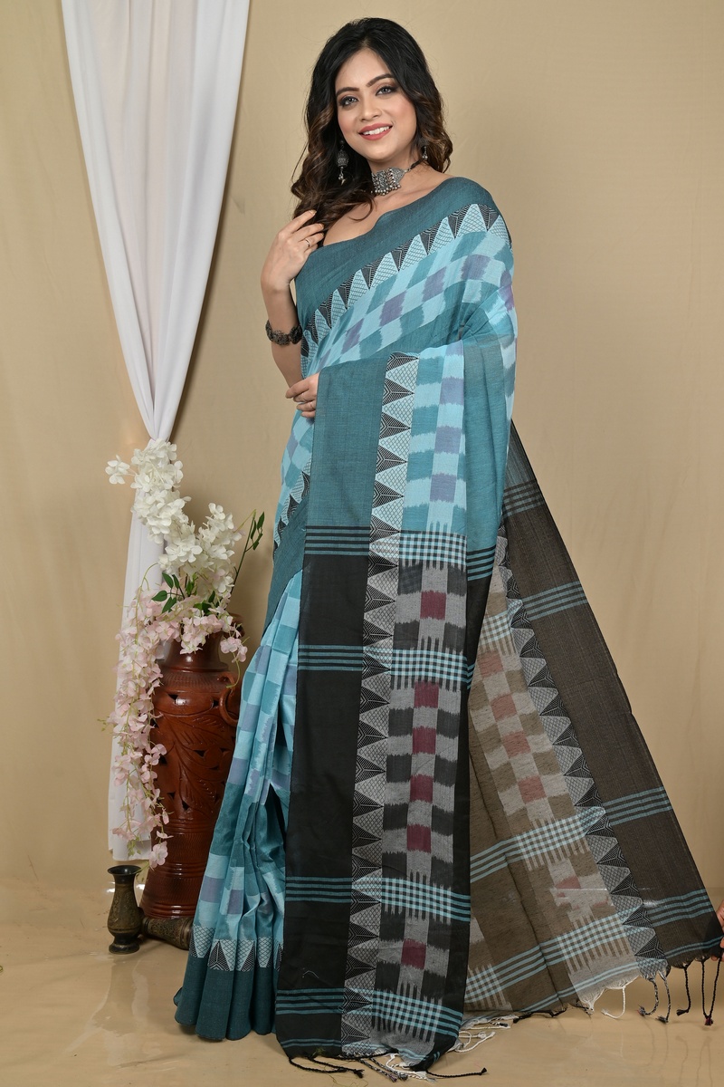 Cobalt Blue Pure Cotton Hiran Hand Loom Saree (2114)