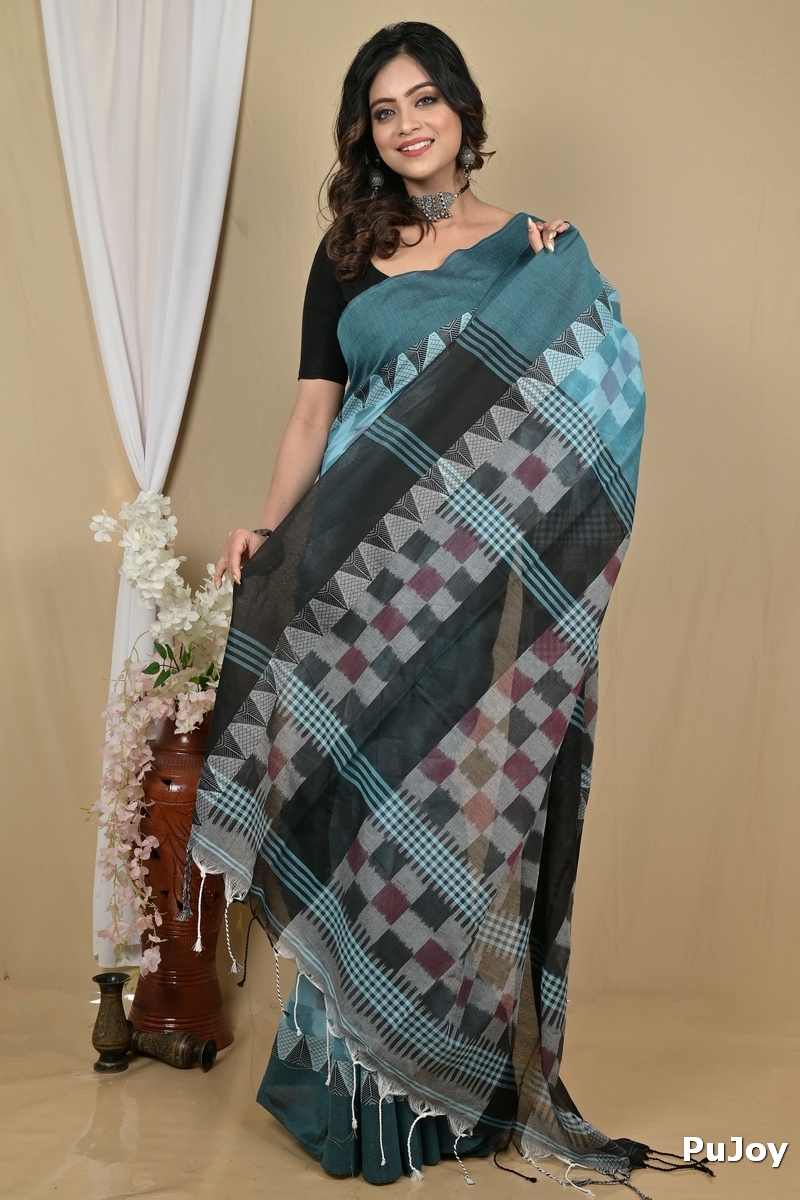Cobalt Blue Pure Cotton Hiran Hand Loom Saree (2114)