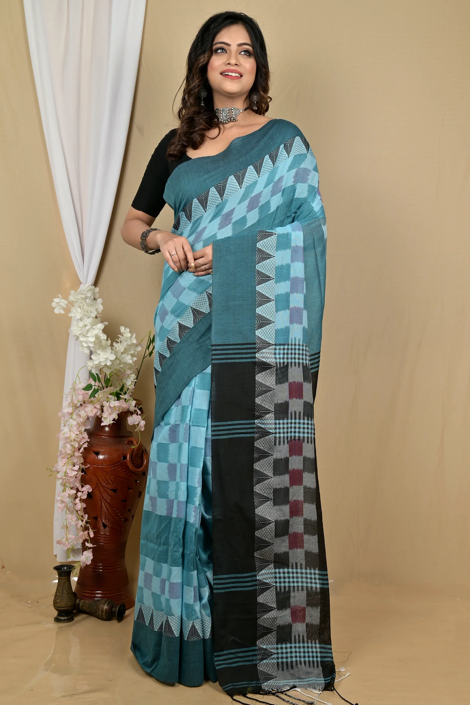 Cobalt Blue Pure Cotton Hiran Hand Loom Saree (2114)
