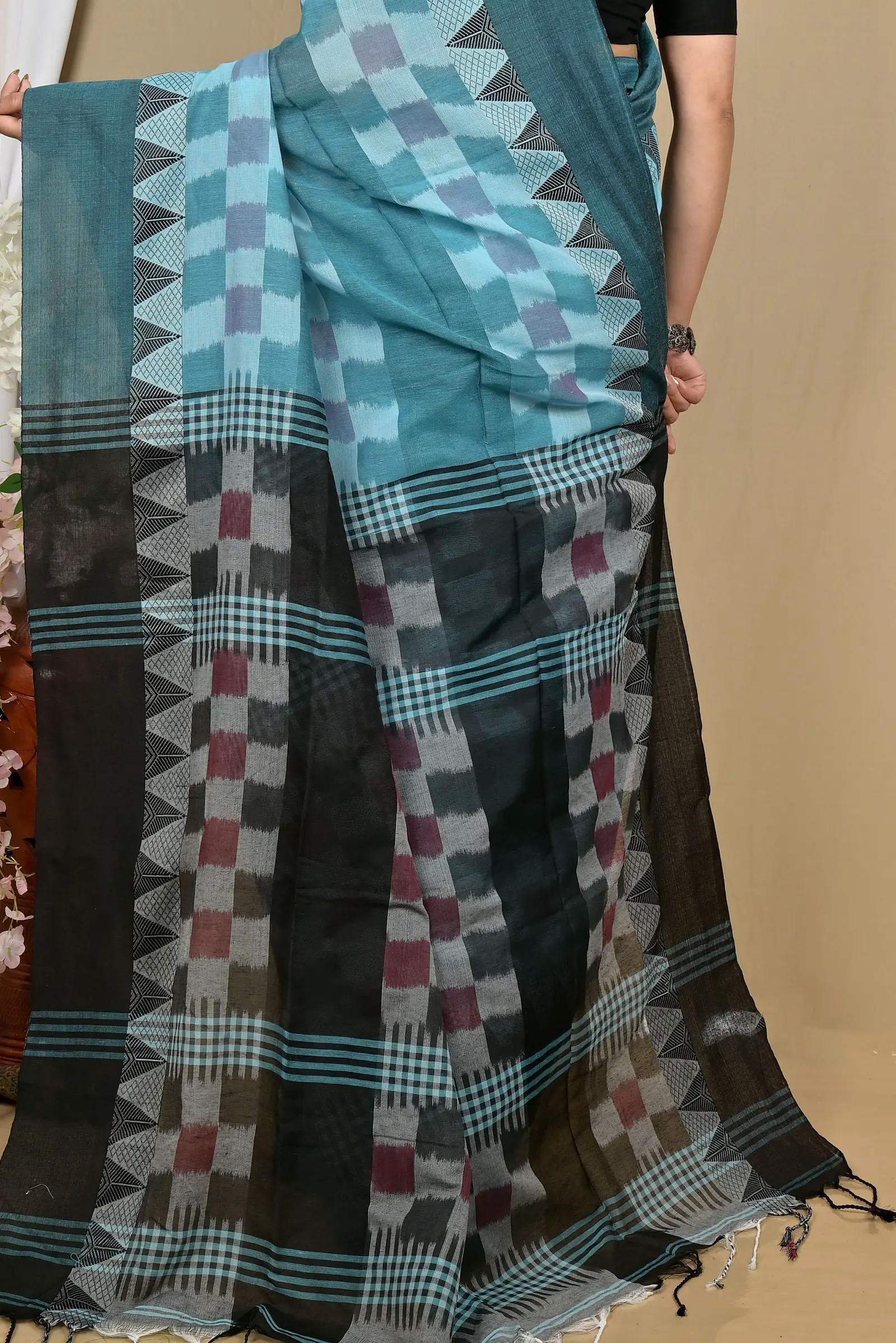 Cobalt Blue Pure Cotton Hiran Hand Loom Saree (2114)
