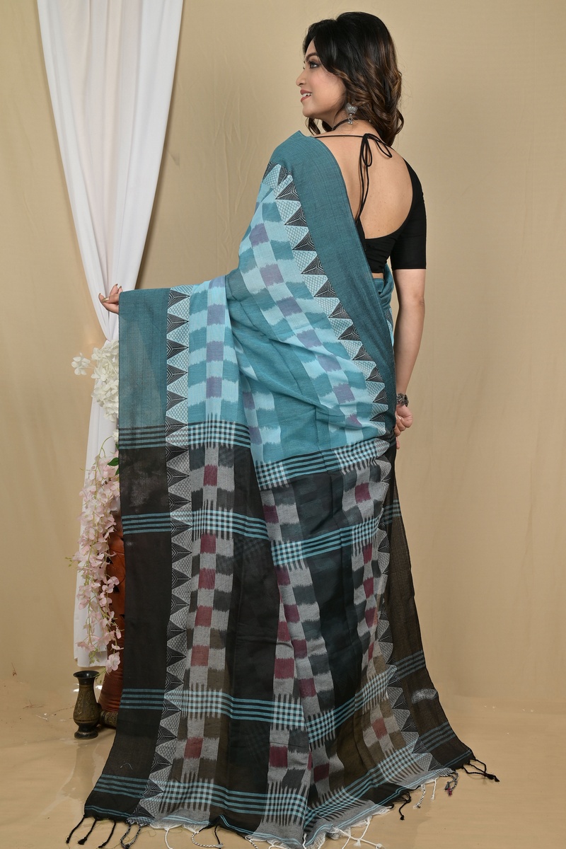 Cobalt Blue Pure Cotton Hiran Hand Loom Saree (2114)