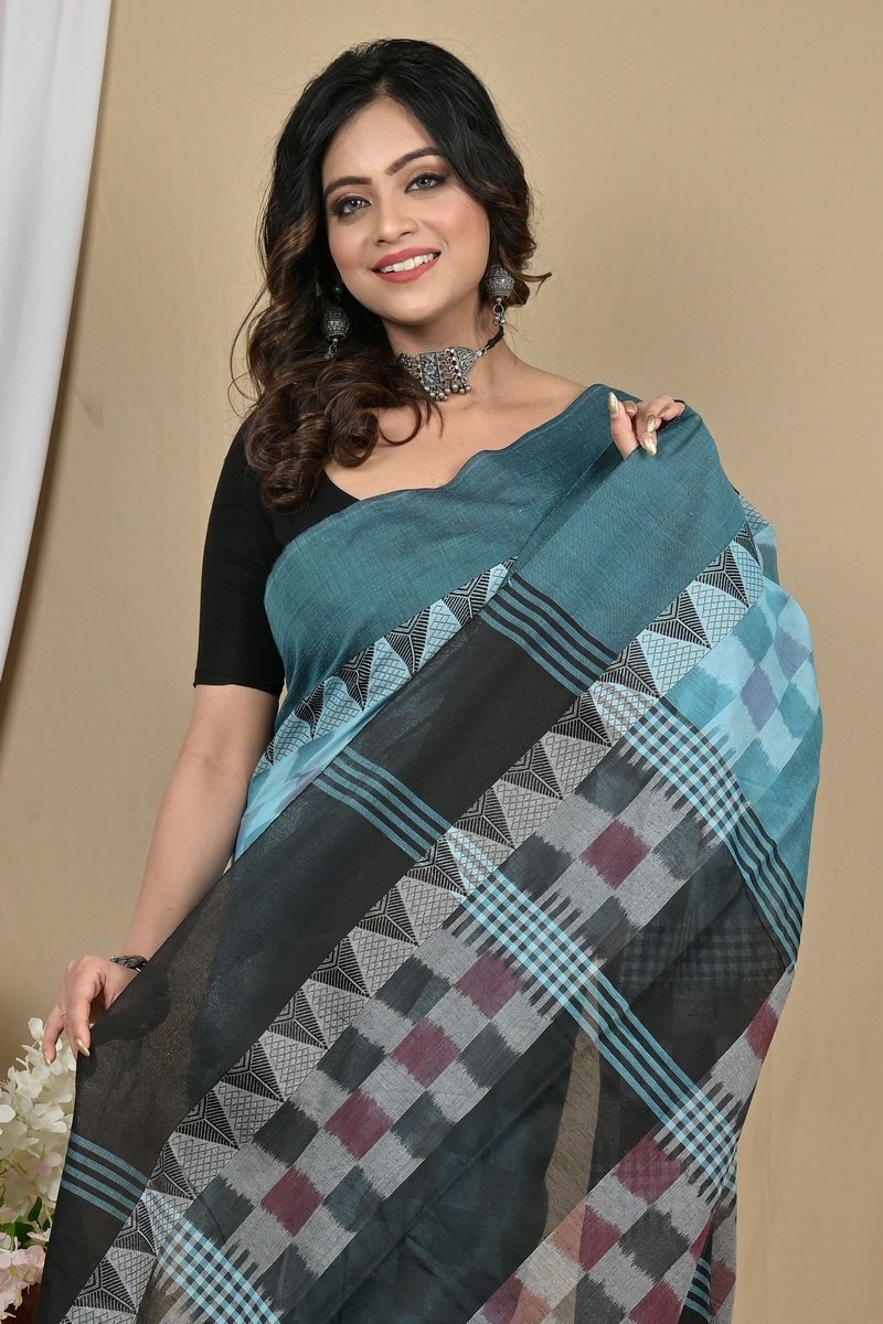 Cobalt Blue Pure Cotton Hiran Hand Loom Saree (2114)