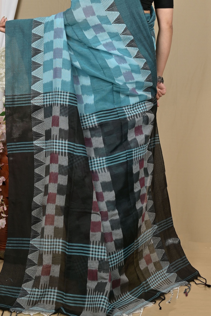 Cobalt Blue Pure Cotton Hiran Hand Loom Saree (2114)