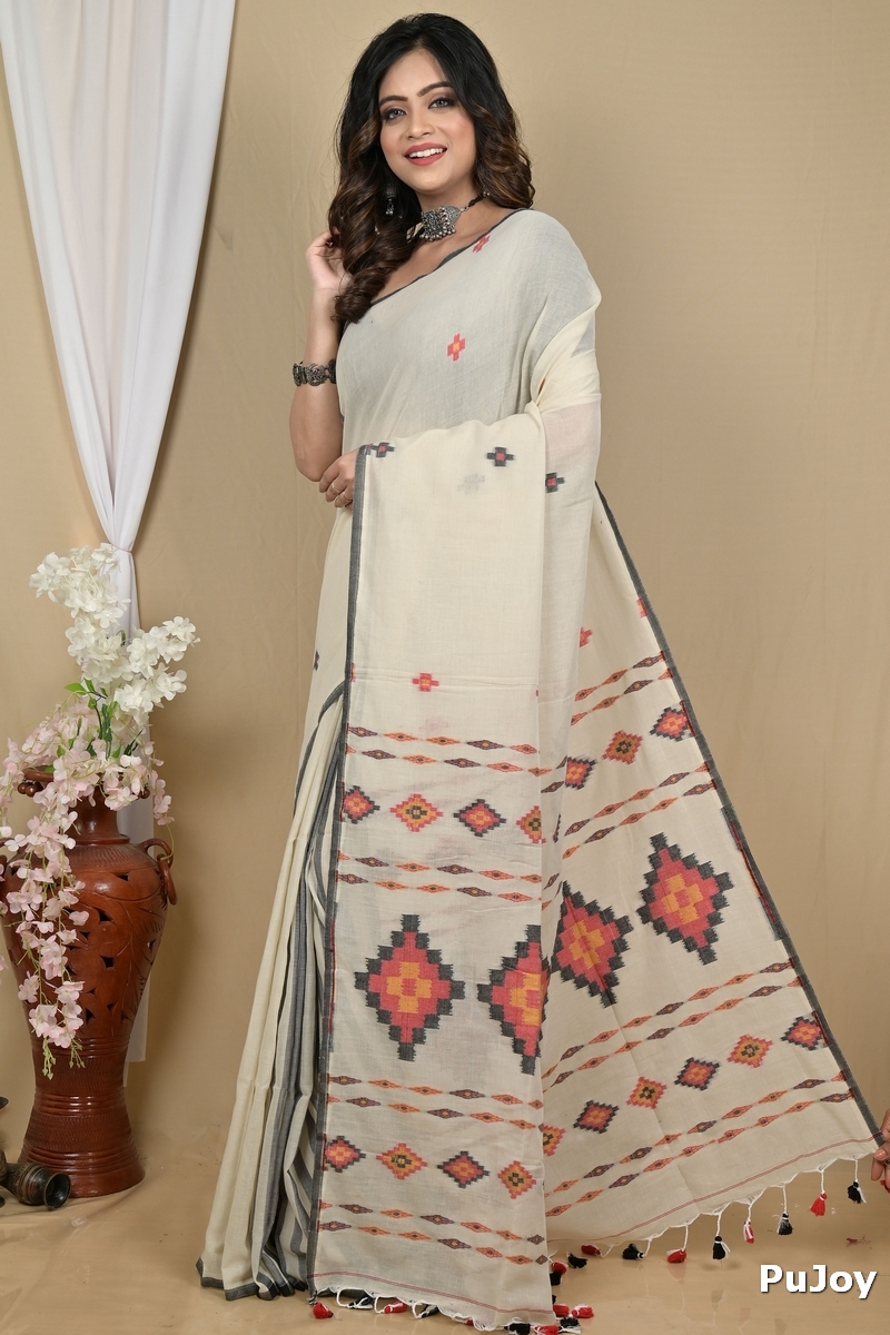 Light Grey Pure Cotton Hitaashi Hand Loom Saree (2127)