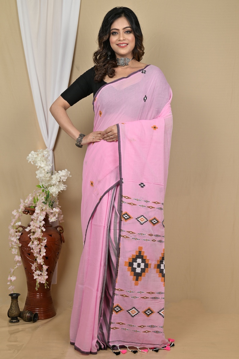 Pink Pure Cotton Hitaashi Hand Loom Saree (2128)