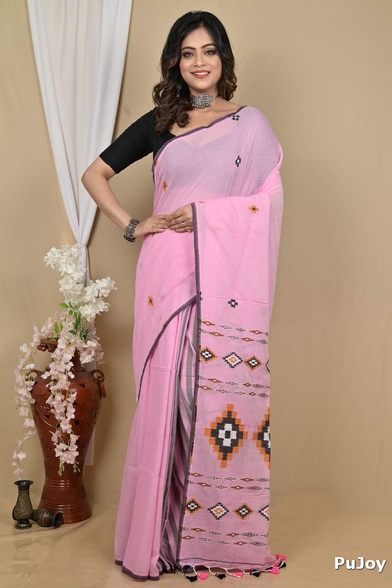 Pink Pure Cotton Hitaashi Hand Loom Saree (2128)