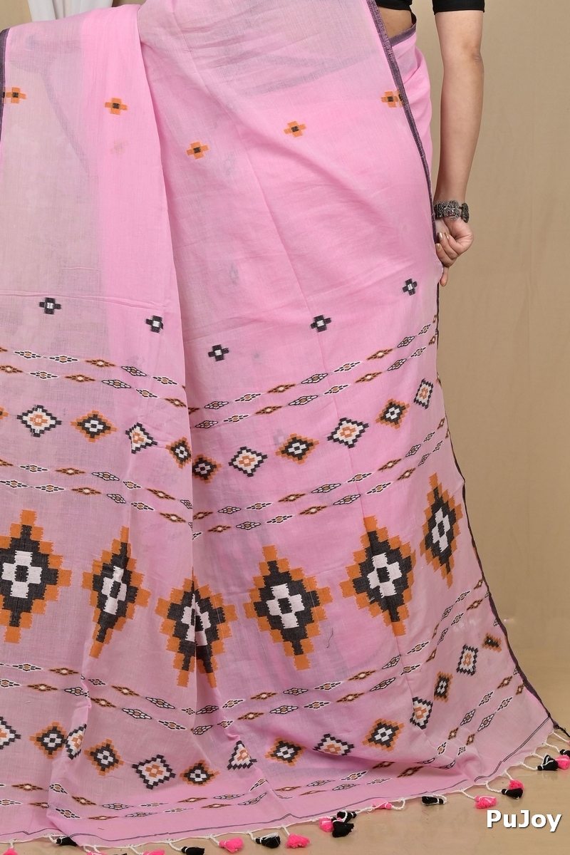 Pink Pure Cotton Hitaashi Hand Loom Saree (2128)