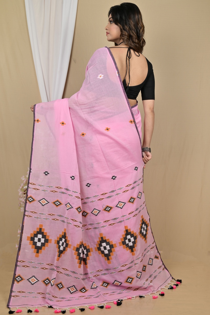 Pink Pure Cotton Hitaashi Hand Loom Saree (2128)