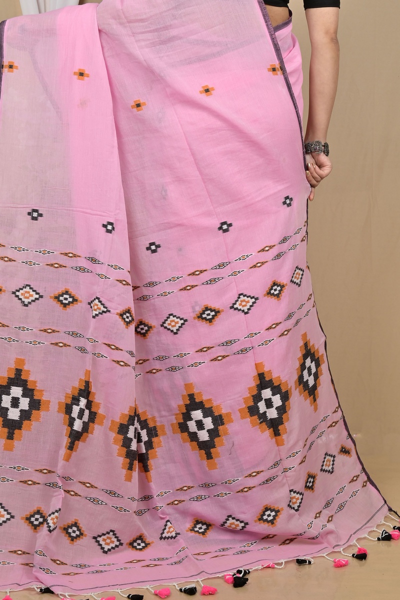 Pink Pure Cotton Hitaashi Hand Loom Saree (2128)