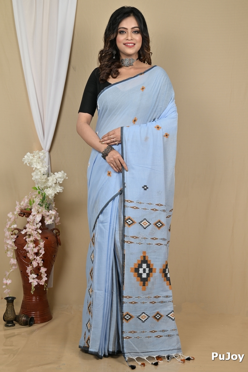Ultra Blue Pure Cotton Hitaashi Hand Loom Saree (2129)