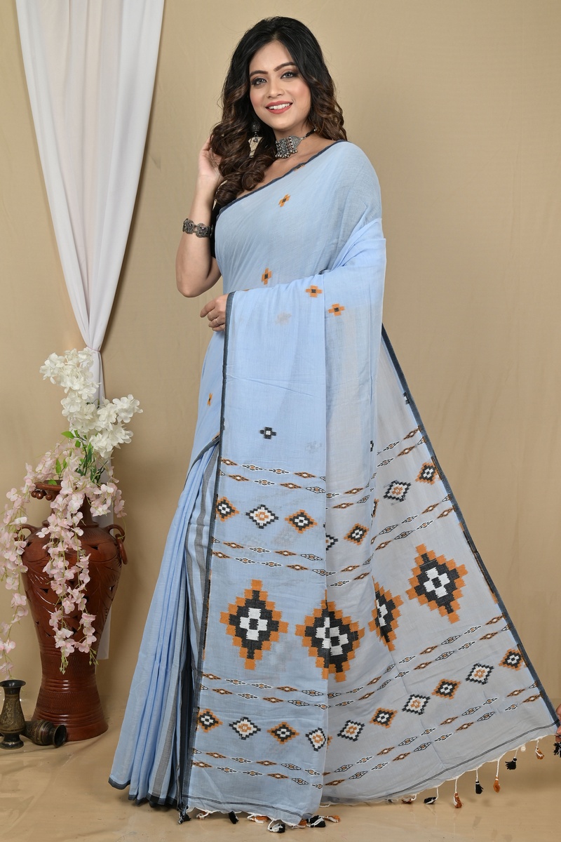 Ultra Blue Pure Cotton Hitaashi Hand Loom Saree (2129)