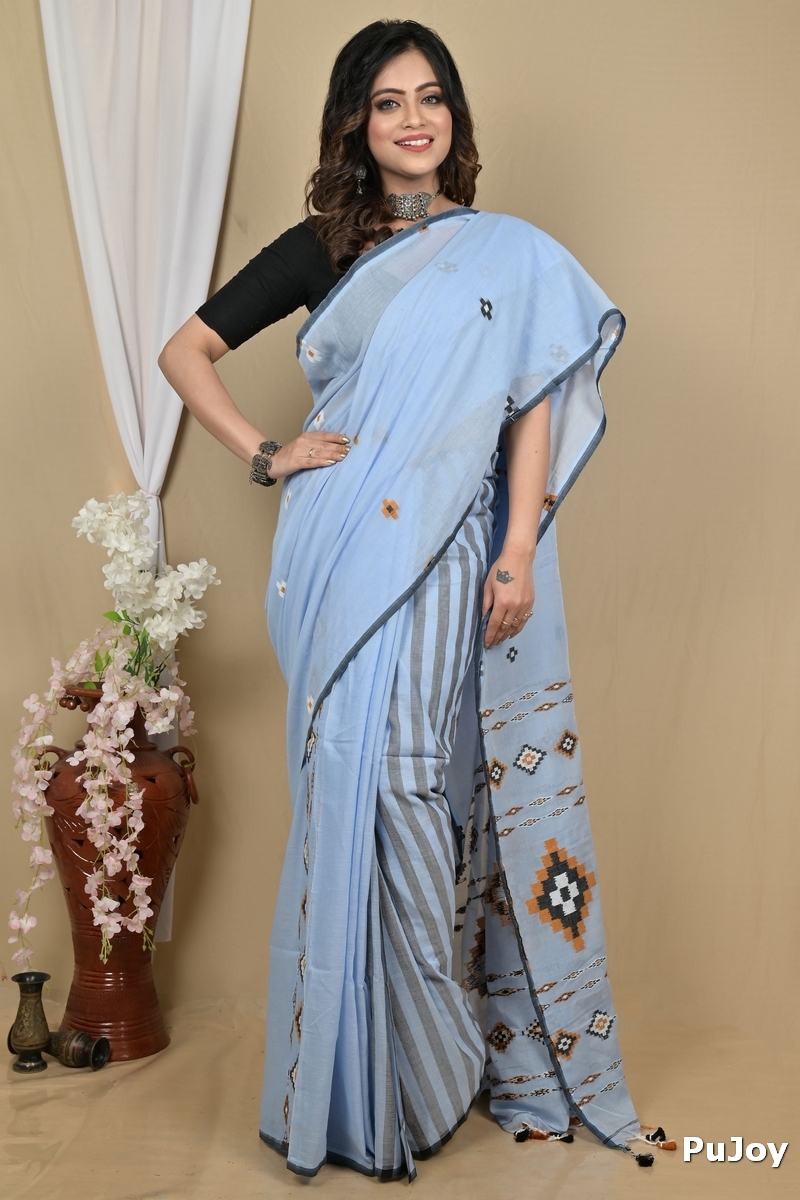 Ultra Blue Pure Cotton Hitaashi Hand Loom Saree (2129)