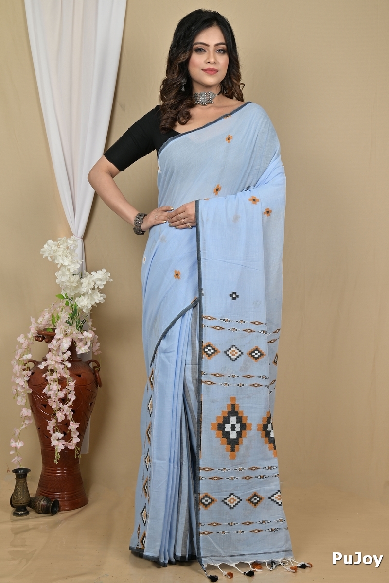 Ultra Blue Pure Cotton Hitaashi Hand Loom Saree (2129)