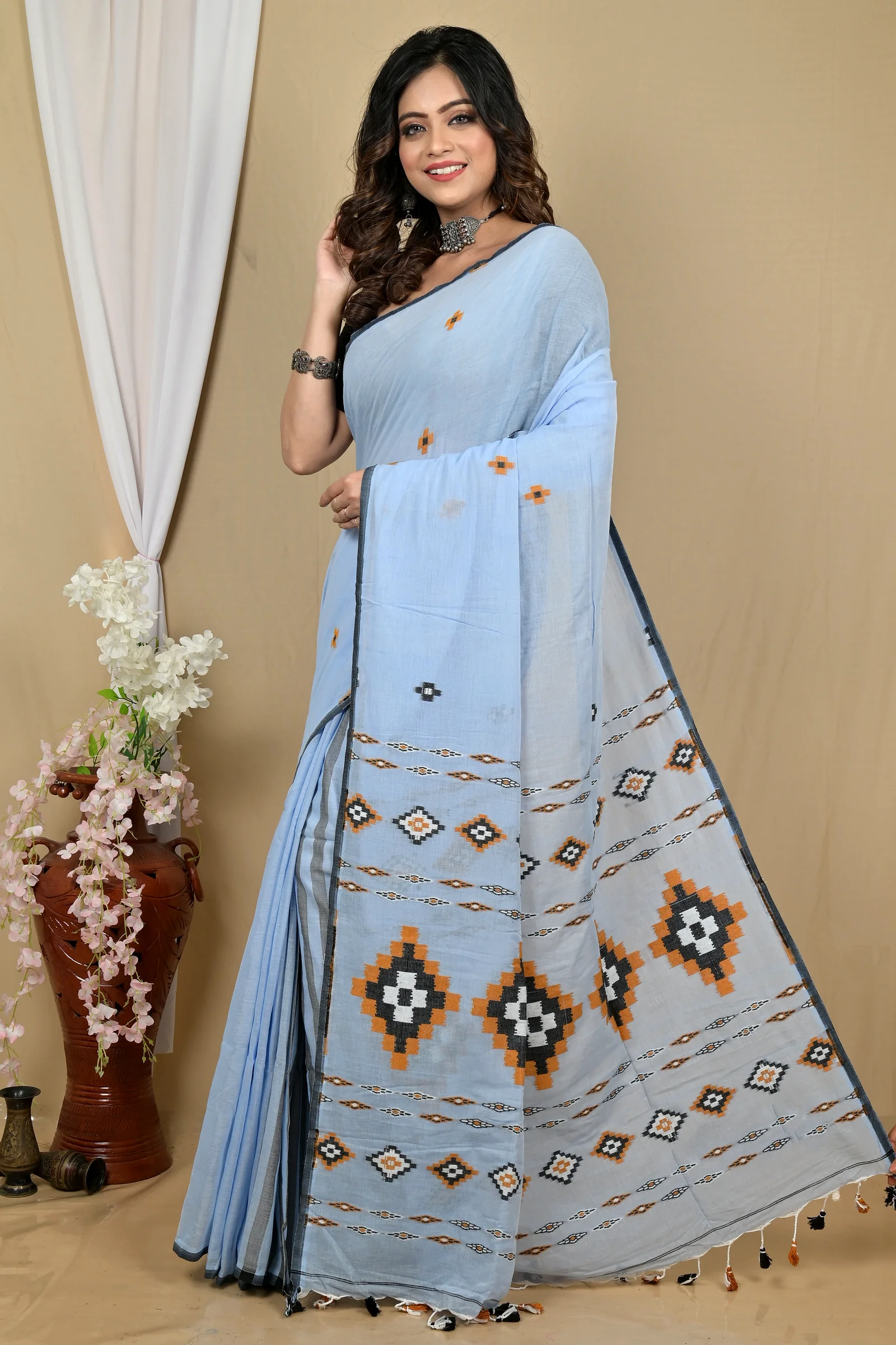 Ultra Blue Pure Cotton Hitaashi Hand Loom Saree (2129)