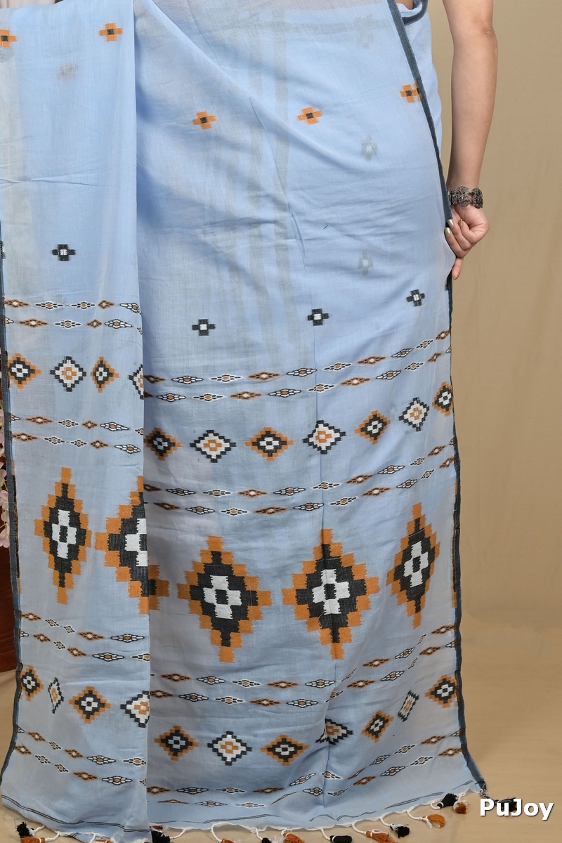 Ultra Blue Pure Cotton Hitaashi Hand Loom Saree (2129)
