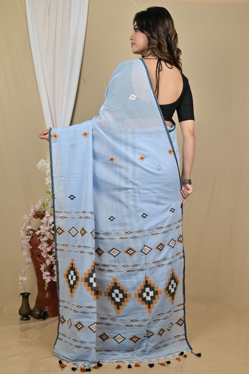 Ultra Blue Pure Cotton Hitaashi Hand Loom Saree (2129)
